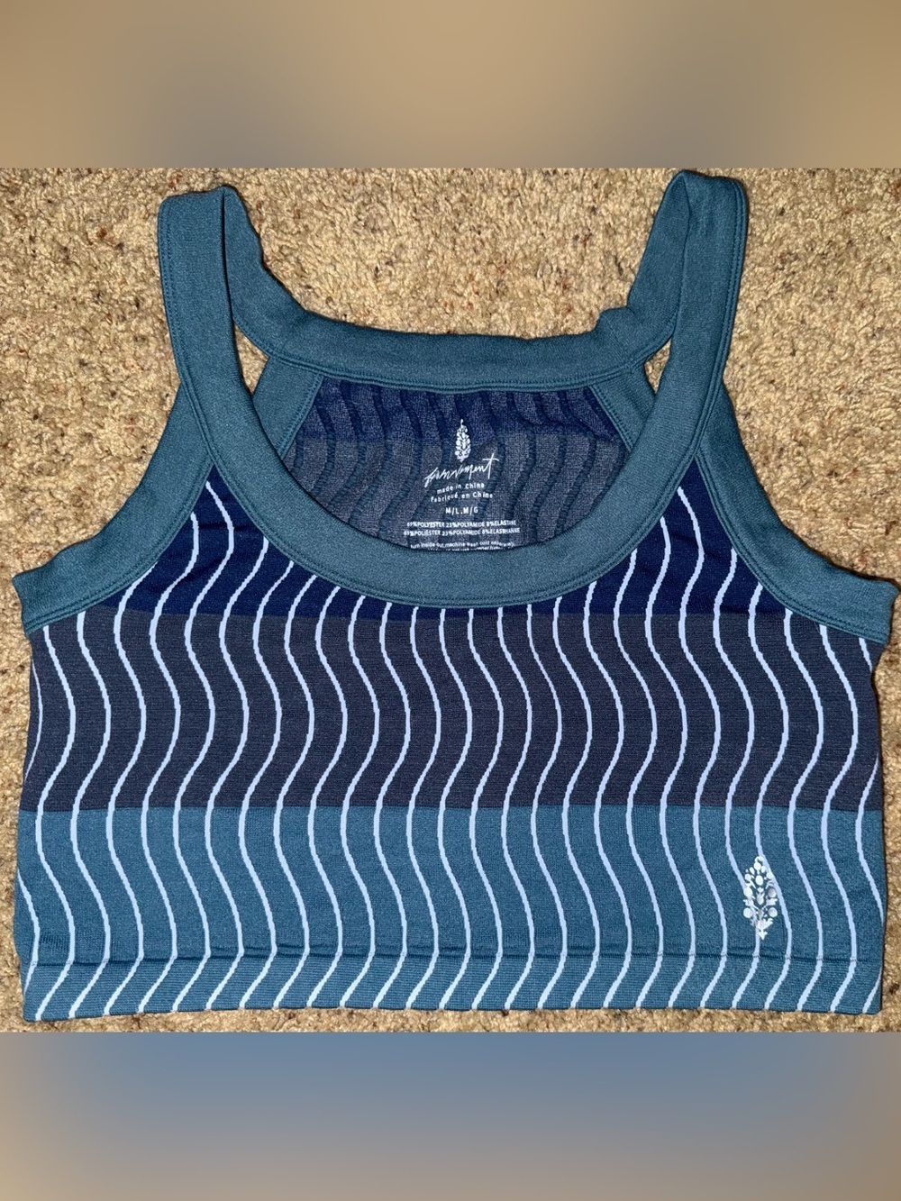 Free People Blue Striped Ribbed Sports Bra